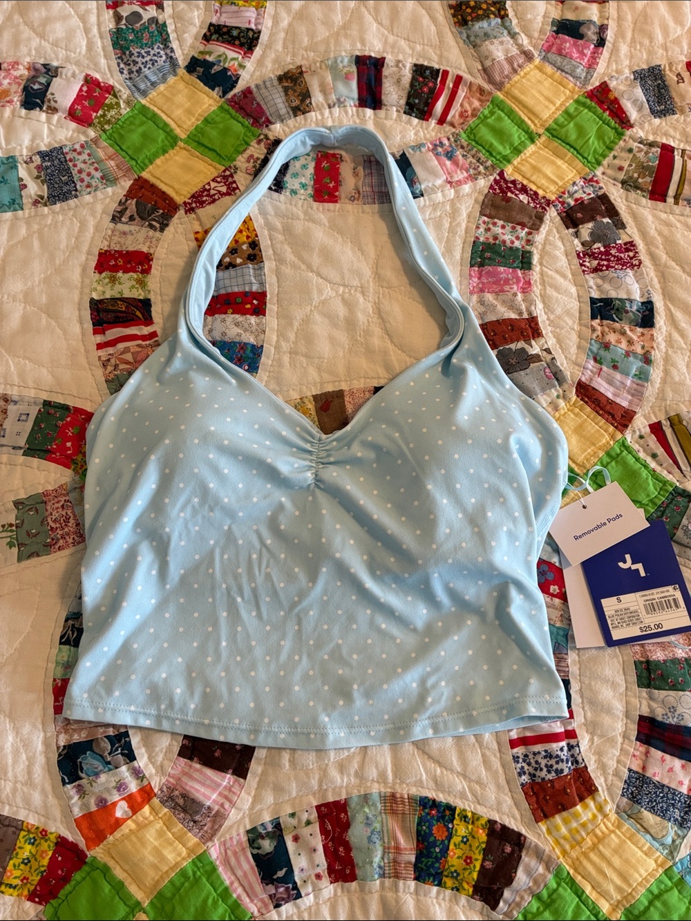 JoyLab Light Blue Polka Dot Halter Bralette atheleisure girlhoodcore